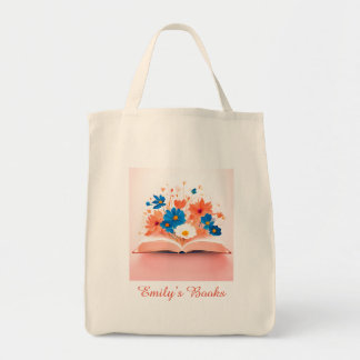Open Book with colourful flowers personalised Tote Bag