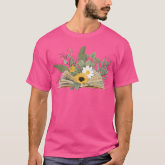 Open Book With Florals And Leaves T-Shirt