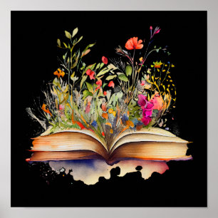 Open book with flowers  poster