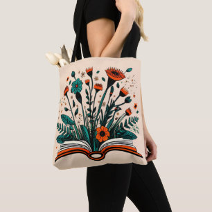 Open Book with Sprouting Flowers Tote Bag
