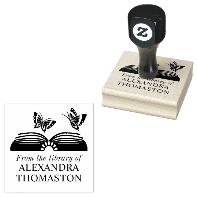  Open Book with Two Butterflies Library Book Name Rubber Stamp (Stamped)