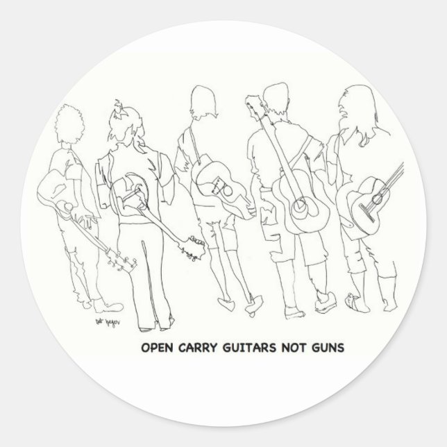 open carry guitars not guns classic round sticker (Front)