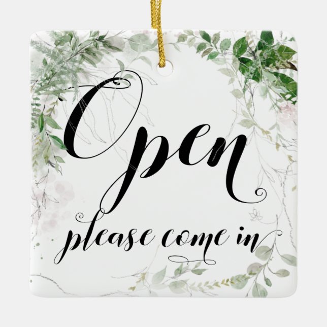 Open Closed Retail Store Pretty Greenery Window  Ceramic Ornament (Front)