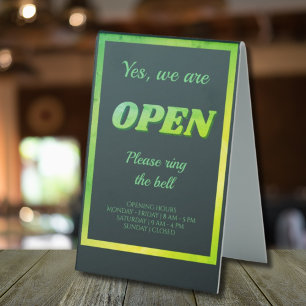 Open closed sign green opening hours