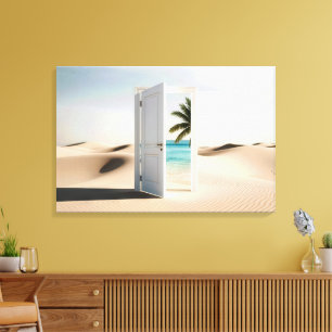 Open Desert Door With Tropical Oasis Canvas Print