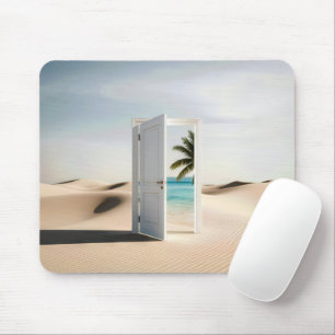 Open Desert Door With Tropical Oasis Mouse Mat