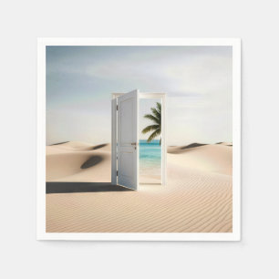 Open Desert Door With Tropical Oasis Napkin