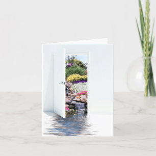 Open Door With Garden Waterfall Card