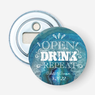 "Open, Drink, Repeat" Button Bottle Opener