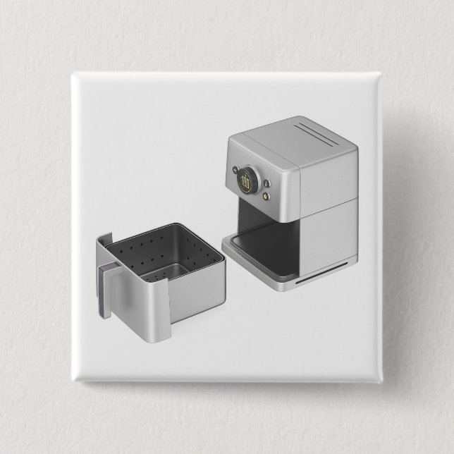 Open empty air fryer 15 cm square badge (Front)