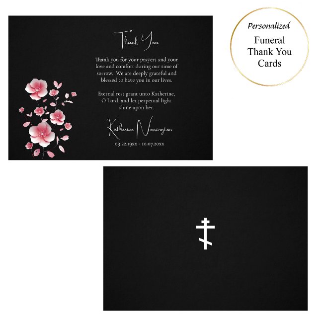 Open-Faced Pink Flowers Orthodox Christian Funeral Thank You Card (Creator Uploaded)