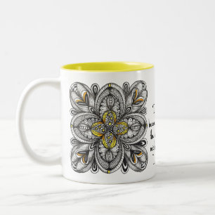 Open Flower Hand-Drawn Doodle with Coffee Quote Two-Tone Coffee Mug