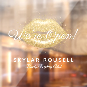 Open For Business Gold Black Beauty Lips Makeup Window Cling