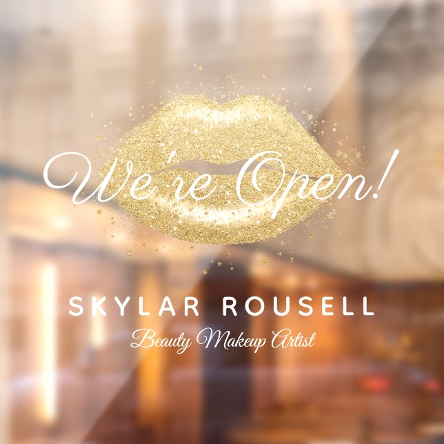 Open For Business Gold Black Beauty Lips Makeup Window Cling (Sheet 2)