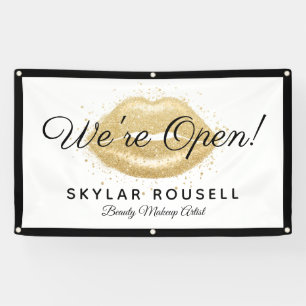 Open For Business Gold Glitter Lips Beauty Salon Banner