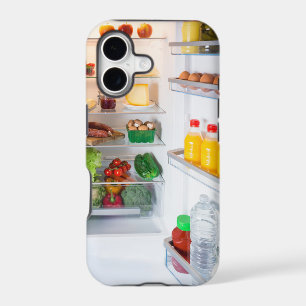 Open fridge filled with food