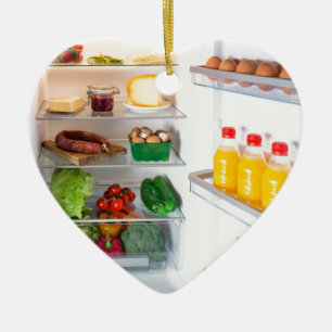 Open fridge filled with food ceramic tree decoration