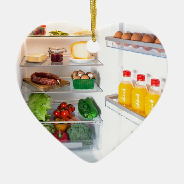 Open fridge filled with food ceramic tree decoration (Front)