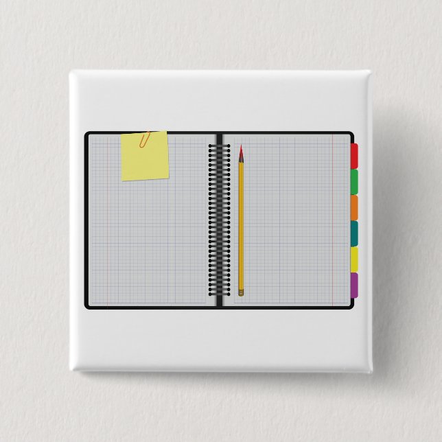 Open Graph Paper Notebook with Pencil 15 Cm Square Badge (Front)