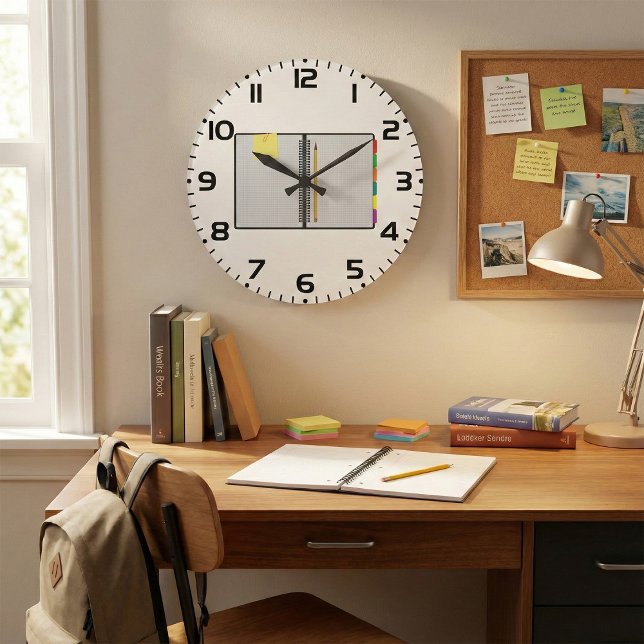Open Graph Paper Notebook with Pencil Large Clock (Creator Uploaded)