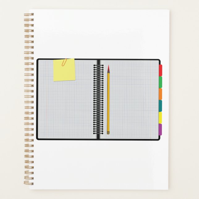 Open Graph Paper Notebook with Pencil Planner (Front)