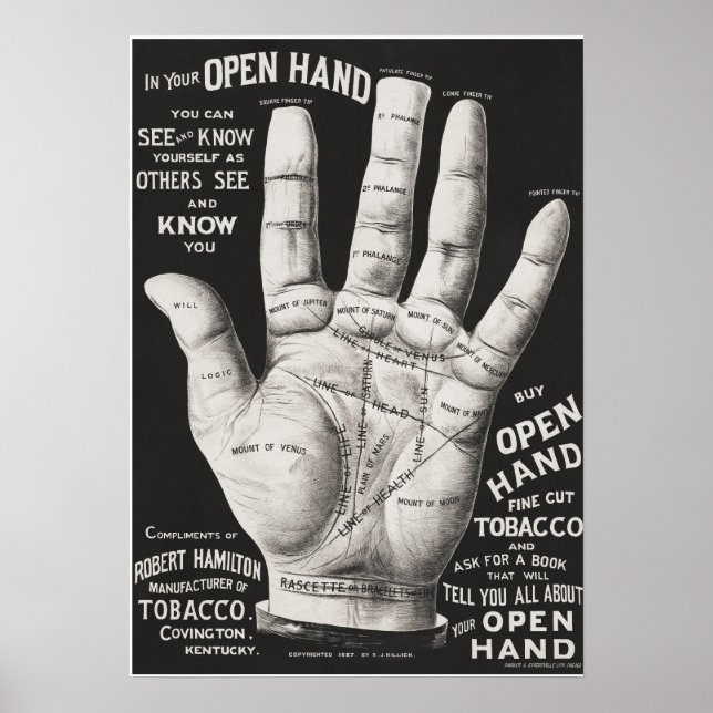 Open hand, palm reading poster (Front)