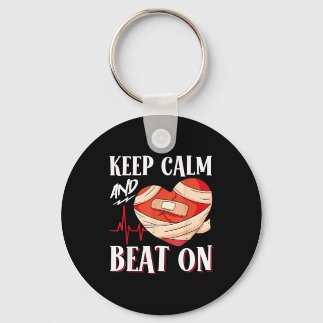Open Heart Surgery Byp Awareness Heart Keep Calm A Key Ring (Front)