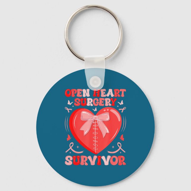 Open heart surgery survivor warrior heart disease key ring (Front)