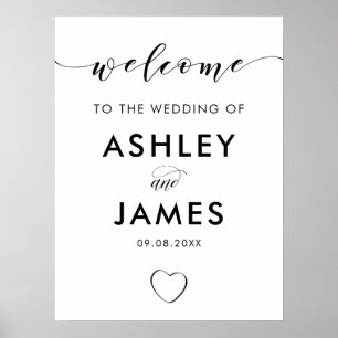 Open Heart Wedding Welcome Sign, Black & White Poster