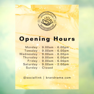 Open Hours Modern Business Logo Window Cling