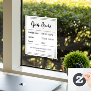 Open Hours Sticker: Customise Your Schedule Window Cling