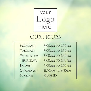 Open Hours Your Logo Store Business Window Cling
