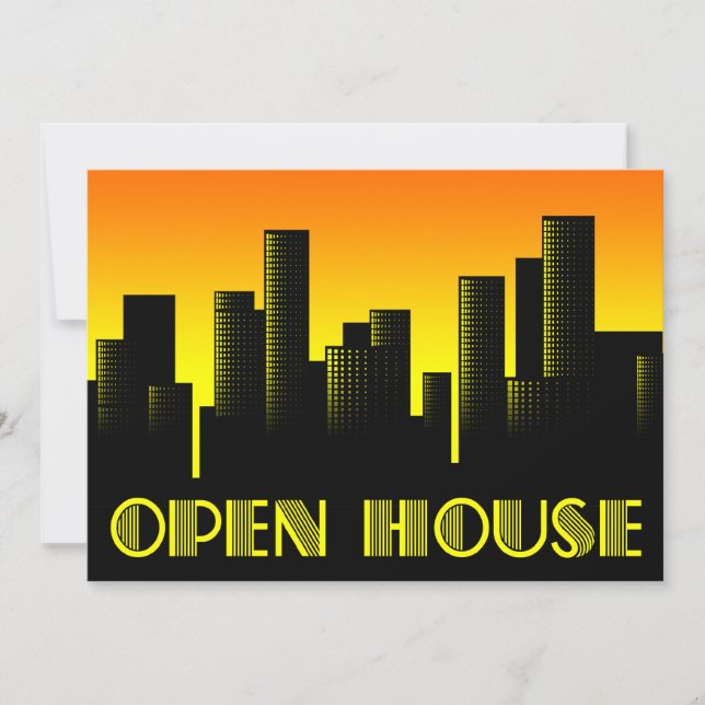 open house announcement : cityscape sunset (Front)