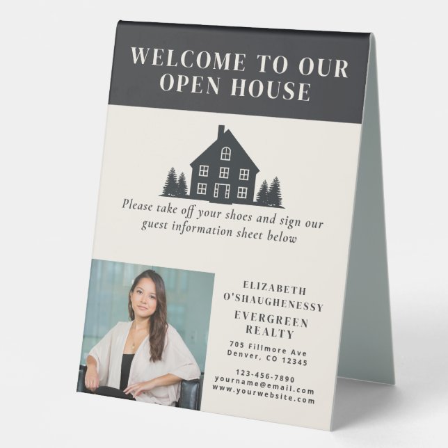 Open House Cream Rustic Real Estate Agent Photo (Front)