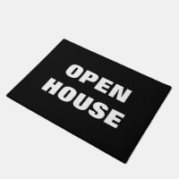 OPEN HOUSE doormat | black and white floor sign
