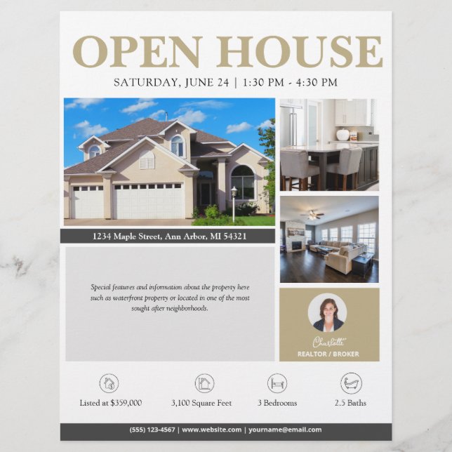 Open House Gold Real Estate Flyer (Front)