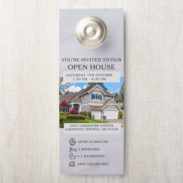 Open House Invitation Real Estate Farming Door Han Hanger (On Knob)