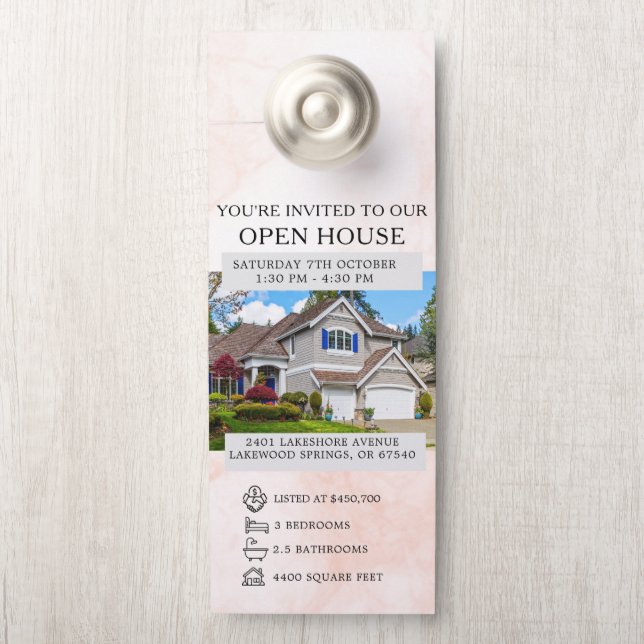 Open House Invitation Real Estate Farming Door Han Hanger (On Knob)