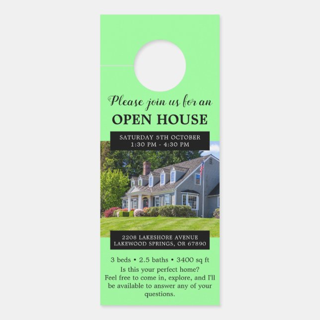 Open House Invitation Real Estate Farming Door Hanger (Front)