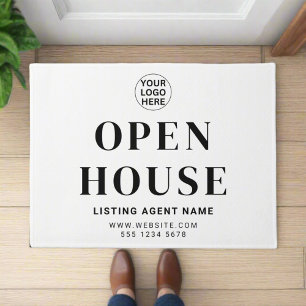 Open House l Real Estate Black & White Welcome Doormat