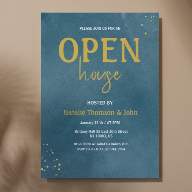  open House Navy Blue Sprinkle Gold  Invitation (open House Navy Blue Sprinkle Gold Invitation )