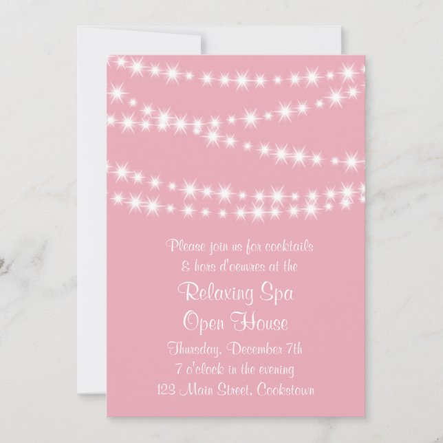 Open House Pink Twinkle Lights Invitation (Front)