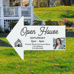 Open House Real Estate Company Photo Arrow Yard Garden Sign
