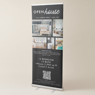 Open House Real Estate Just Listed Photo Black Retractable Banner