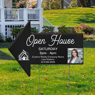 Open House Real Estate Logo Black Arrow Yard Garden Sign