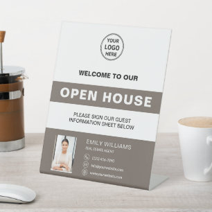 Open House Real Estate Logo Welcome Pedestal Sign