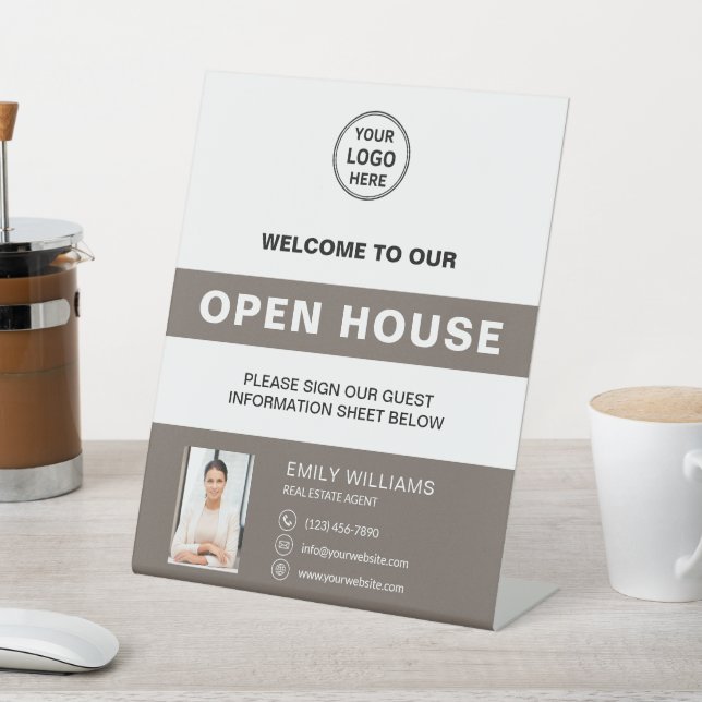 Open House Real Estate Logo Welcome Pedestal Sign (In SItu)