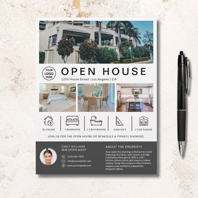Open House Real Estate Realtor Custom Logo Flyer (Open House Real Estate Realtor Custom Logo)