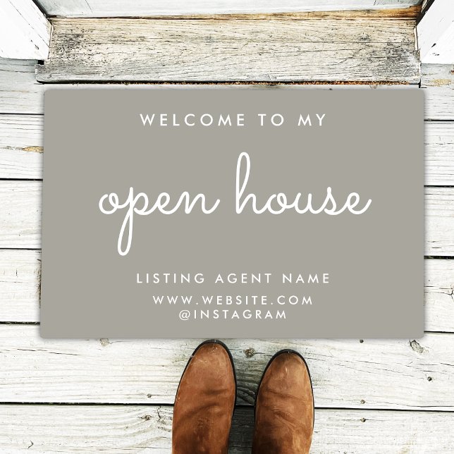 Open House Real Estate Welcome Warm Grey Realtor Doormat (Creator Uploaded)