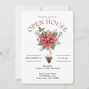 OPEN HOUSE RED CHRISTMAS POINSETTIA INVITATION